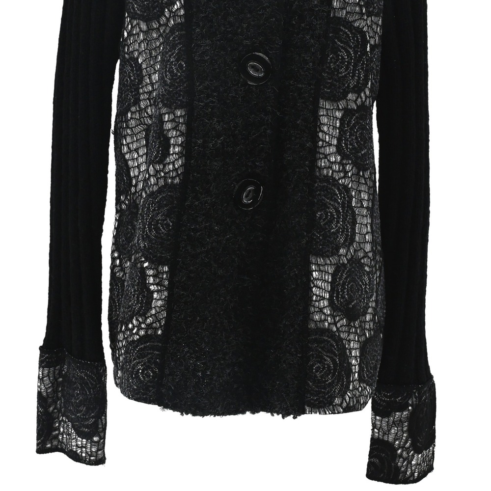 Y2K Whimsical Sioni Floral Lace Cardigan Jacket Black White Wool Mohair Blend - Picture 4 of 16
